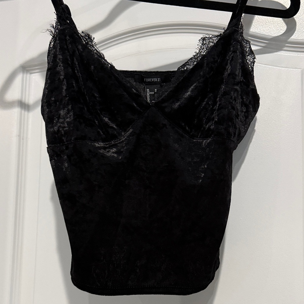Forever 21 Black Velvet Lace-Trim Cami